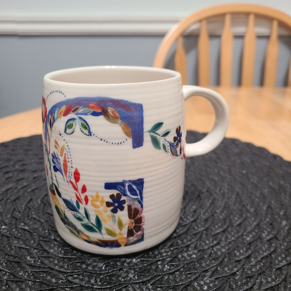 Anthropologie Starla M. Halfmann Petal Palette Monogram Initial G Coffee/Tea Mug